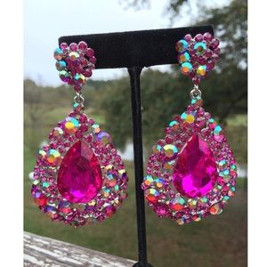 L&M Bling Fuschia/Hot Pink Pageant earrings $39.50 online! 1.75" x 3.25"